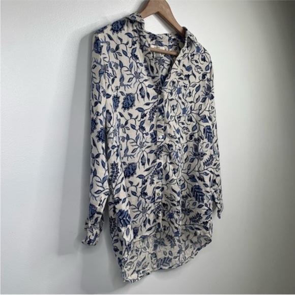 Women's Small Rachel Zoe Button Down Tunic Long Sleeve 100% Linen Floral Print - Picture 6 of 6